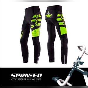 New, Sponeed Men's Black Neon 4D Padded Cycling Tights Pants Bike Wear. Size S